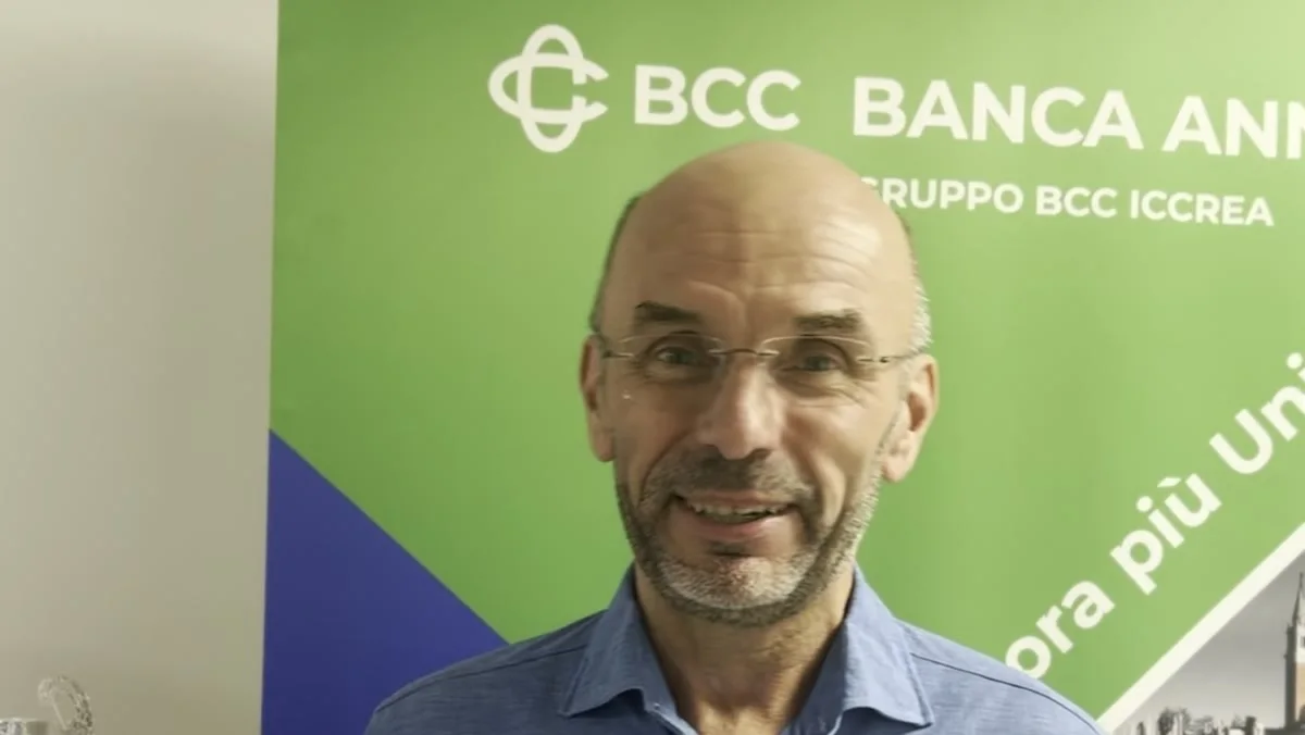 Andrea Binello, Direttore Generale di BCC Banca Annia, durante l'intervista all'inaugurazione del nuovo stadio del Valsugana Rugby Padova